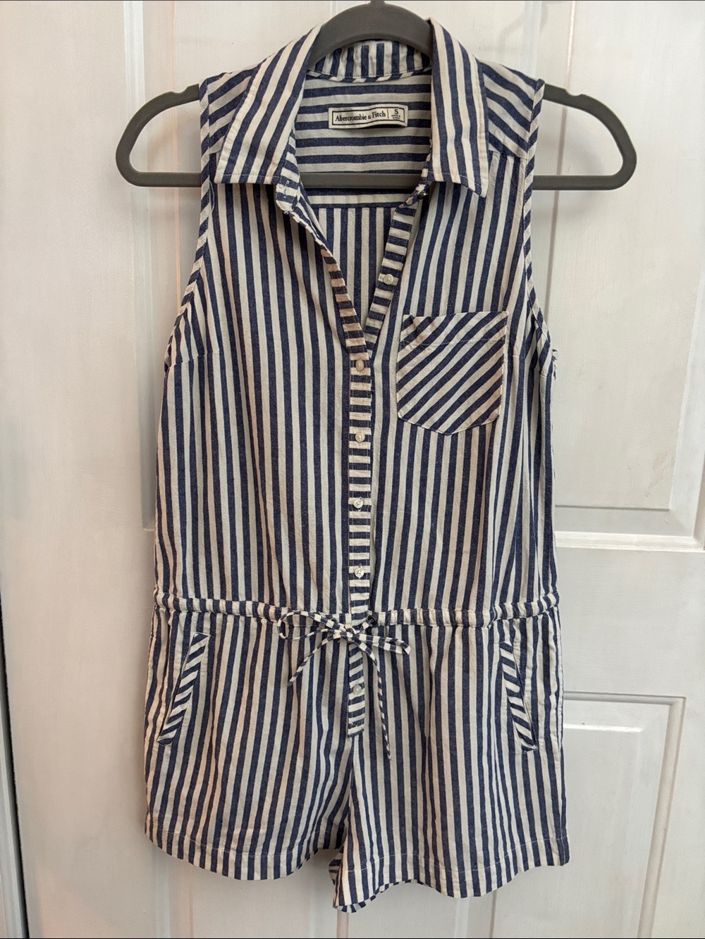 Abercrombie & Fitch Navy and White Striped Sleeveless Romper